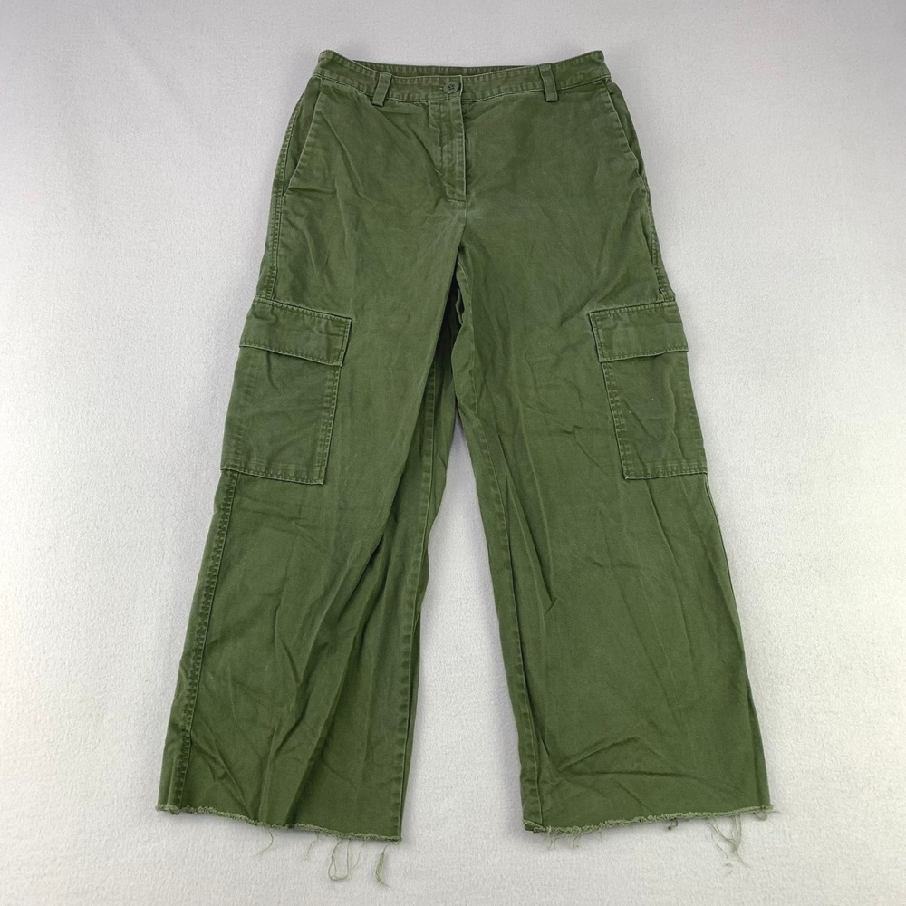 The Group by Babaton Cargo Pants Women 6 Green Wide Leg Raw Hem Cotton